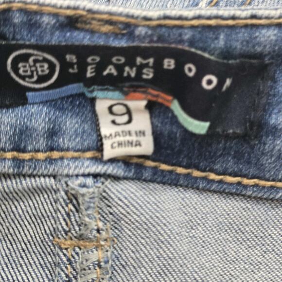 Boomboom Jeans Juniors Size 9 Distressed Raw Hem Denim Skinny Fit Red Stripes - Picture 6 of 8